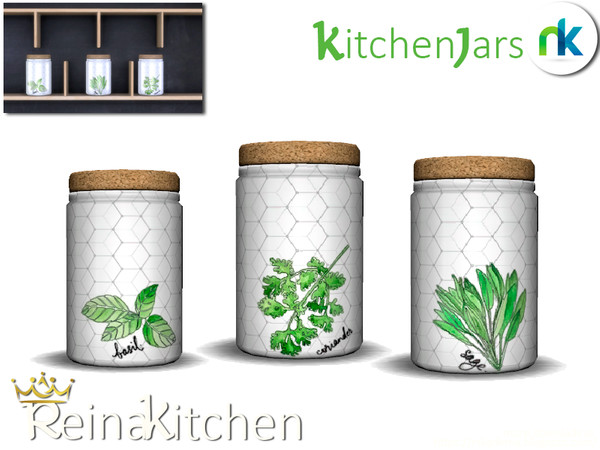 Sims 4 — Reina Kitchen Jars by nikadema — A complement of the kitchen. Some herbs jars Three recolors possible on the