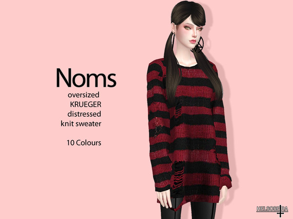 Sims 4 — NOMS - [Fixed] Oversized Knit Sweater by Helsoseira — Name : NOMS Style : Long sleeves oversized Freddy Krueger