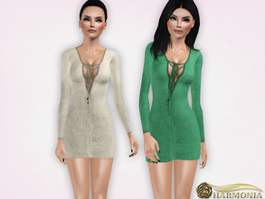 Sims 3 — Crochet Lace-Up Dress by Harmonia — 3 variations Recolorable Please do not use my textures. Please do not
