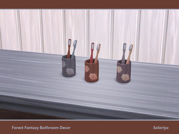 Sims 4 — Forest Fantasy Bathroom Decor. Toothbrushes by soloriya — Two toothbrushes in a tumbler. Part of Forest Fantasy