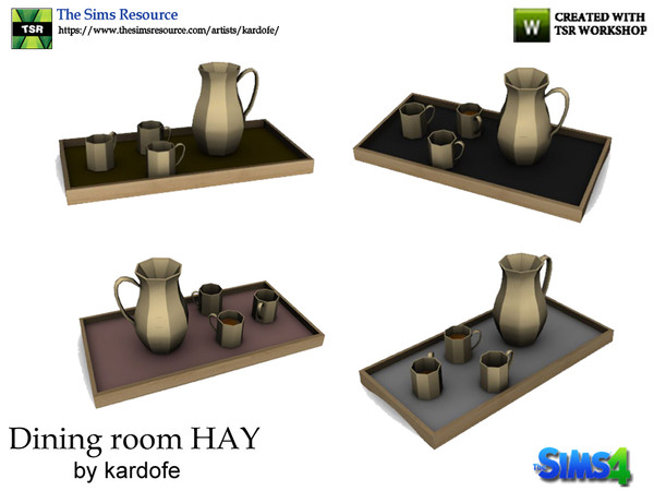 Sims 4 — kardofe_Dining room HAY_Tray by kardofe — Tray with jug and three cups, the tray goes in four color options 