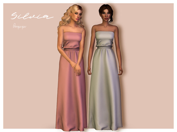 Sims 4 — Silvia by laupipi2 — New super pretty long dress -New mesh, all LODs -Custom shadow and normal maps -7 Swatches