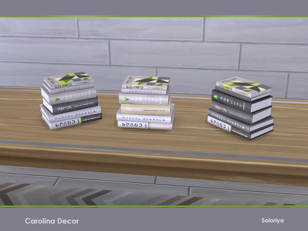 Sims 4 — Carolina Decor. Books, v2 by soloriya — Six books in one mesh. Part of Carolina Decor set. 3 color variations.