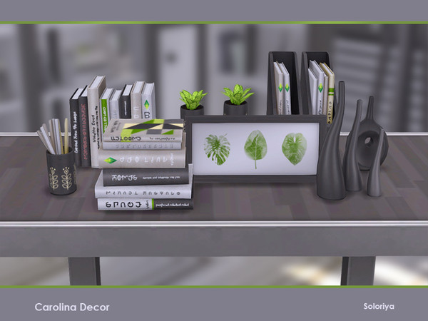 Sims 4 — Carolina Decor by soloriya — Decorative set for your living rooms or offices. Includes 9 objects, black and