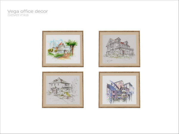 Sims 4 — [Vega office decor] - urban sketch in frame by Severinka_ — Urban sketch in frame (paint on table) From the set