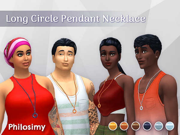Sims 4 — Long Circle Pendant Necklace by Philosimy — A cool necklace to go with the Sims 1 Disco Jacket. I added the