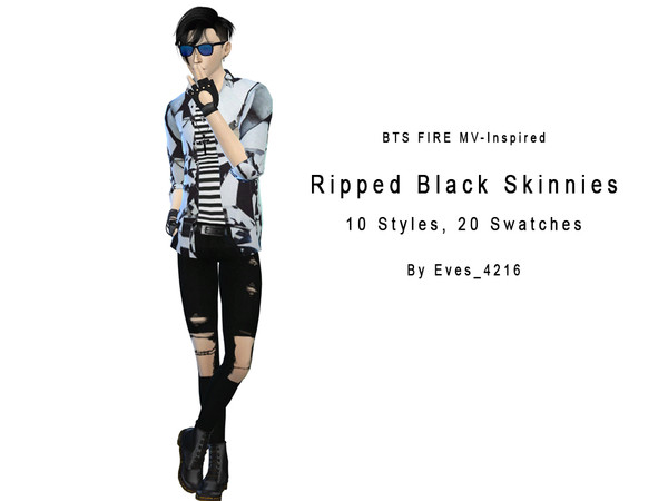 Sims 4 — BTS FIRE MV Inspired Ripped Black Skinnies - Backyard needed by Kireina_Sims2 — BTS FIRE MV-Inspired Ripped
