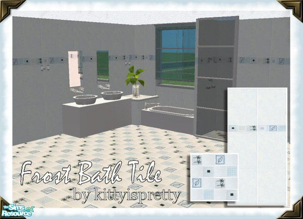 Sims 2 — Frost Bath Tile Set by kittyispretty69 — A cute frosty blue bath tile with patterned accent tiles. Enjoy!