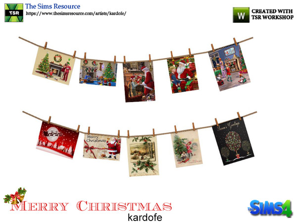 Sims 4 — kardofe_Merry Christmas_Decorative garland by kardofe — Decorative garland, formed with Christmas postcards, two