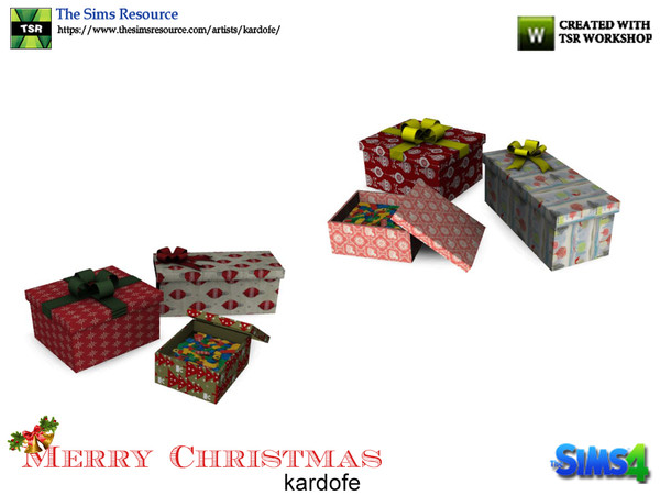 Sims 4 — kardofe_Merry Christmas_Gift boxes by kardofe — Group of three gift packages decorated with beautiful ties, in