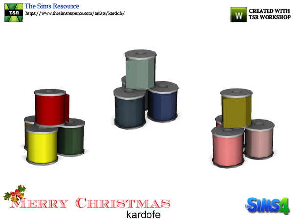 Sims 4 — kardofe_Merry Christmas_Gift ribbons by kardofe — Group of four rolls of colorful ribbons for gifts, in three