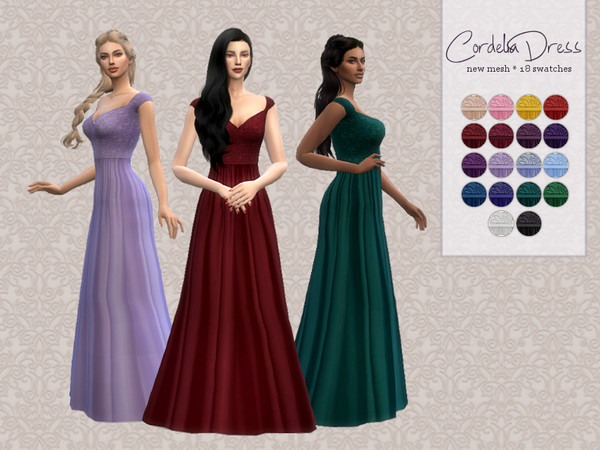 Sims 4 — Cordelia Dress by Sifix2 — - Base game compatible - New mesh - 18 colors - Recolors allowed Hope you like it!