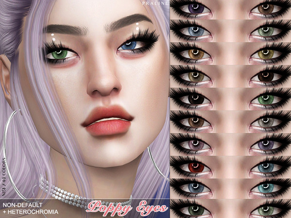 Sims 4 — Poppy Eyes N151 NON-DEFAULT + HETEROCHROMIA by Pralinesims — Eyes in 40 colors, appears at the eye color