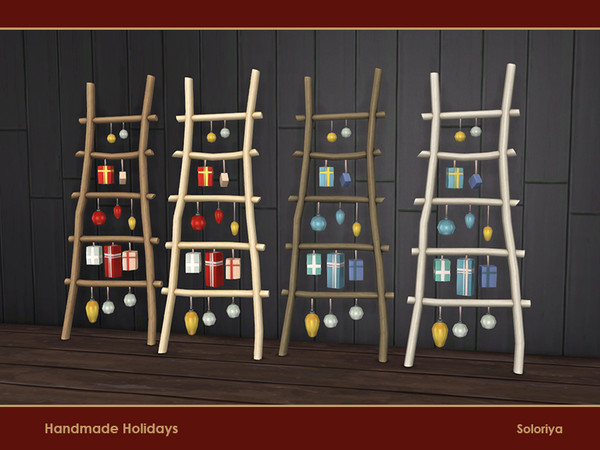 Sims 4 — Handmade Holidays. Ladder with Accessories by soloriya — Wooden ladder with decorative accessories. Part of