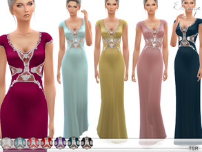Sims 4 — Long Dress With Jewel Detailing by ekinege — Dress with illusion inset details and sparkling beaded adornments.