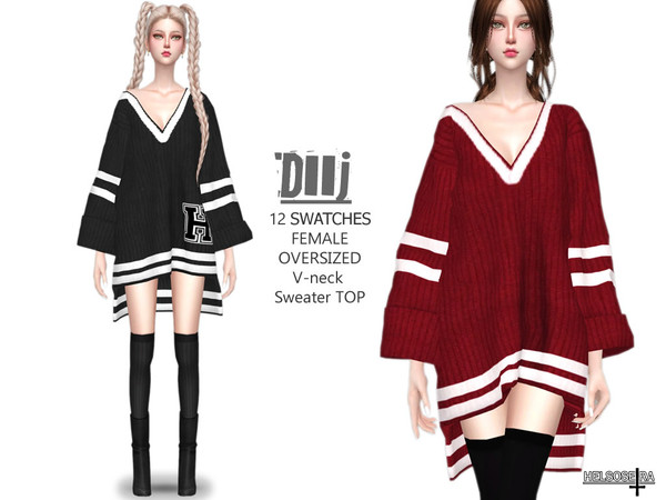 Sims 4 — DIIJ - Oversized Sweater Top by Helsoseira — Style : Oversized V-neck knit wool sweater Name : DIIJ Sub part