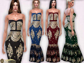 Sims 4 — Mermaid Lace Embroidery Prom Dress by Harmonia — 7 color Please do not use my textures. Please do not re-upload.
