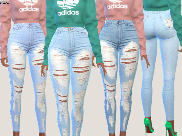 Sims 4 — Serenity Destroyed Jeans by Pinkzombiecupcakes — -Available in 8 colors -CAS thumbnail -Hot and cold weather