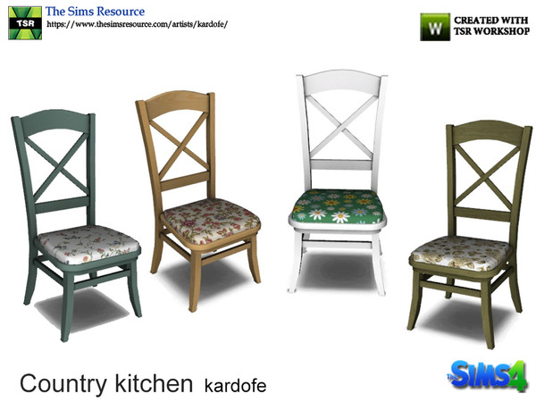 Sims 4 — kardofe_Country kitchen_DinigChair by kardofe — Wooden and fabric dining chair, in four color options 