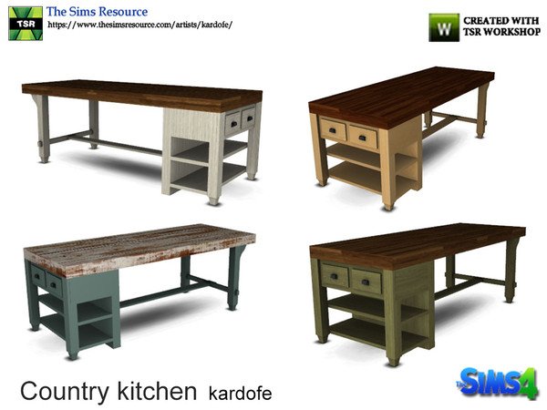 Sims 4 — kardofe_Country kitchen_DinigTable by kardofe — Wooden, rustic style dining table in four color options 