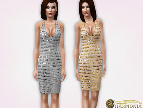 Sims 3 — Sequin V-Neck Midi Dress by Harmonia — Mesh By Harmonia 3 variations not-Recolorable