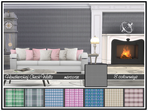 Sims 4 — Handkerchief Check Walls_marcorse by marcorse — 8 individual handkerchief checks in a full wall treatement with