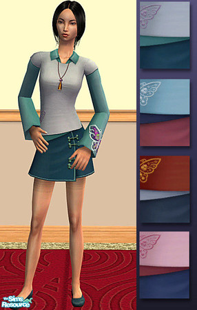 Sims 2 — Butterfly Top & Skirt - Set *UPDATED MESH* by yagami-sama — The Teen Female butterfly top & skirt outfit
