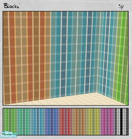 Sims 2 — [sy] Walls \'Blocks\' by adeyaka — New handpainted walls. 9 colors. The screenshot came out a lil bit blurry,