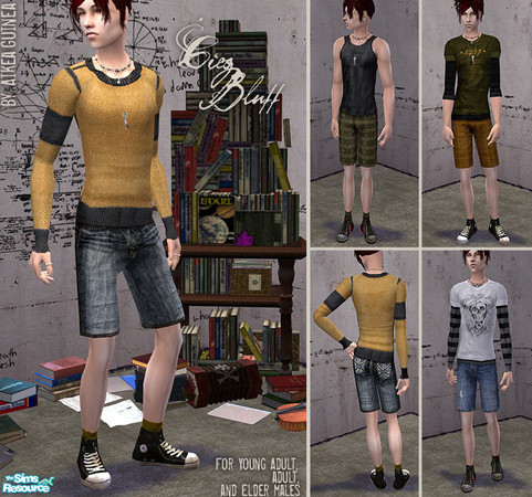 Sims 2 — Cico Bluff - Shorts and Sneakers for Males by aikea_guinea — Set of four outfits with shorts and sneakers for