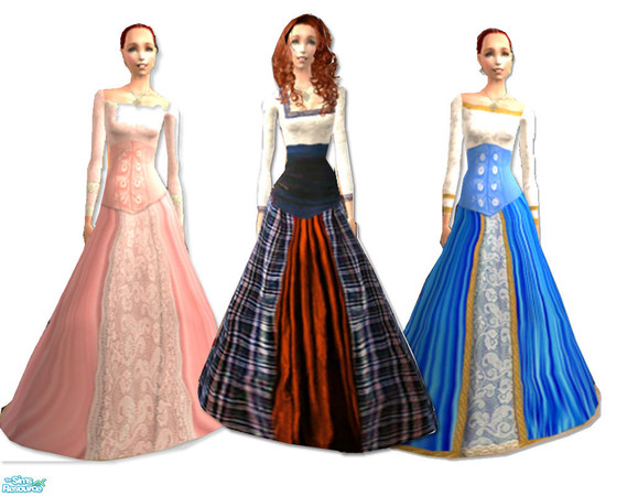 Sims 2 — Medieval Gowns by MysticVelvet — This is a set of 3 Medieval Gowns, based on the wonderful Meshes of Neptune