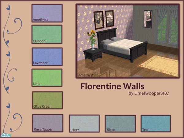 Sims 2 — Florentine Walls by Limefwooper — An elegant and modern floral set in 9 colours. I\'ve also included matching