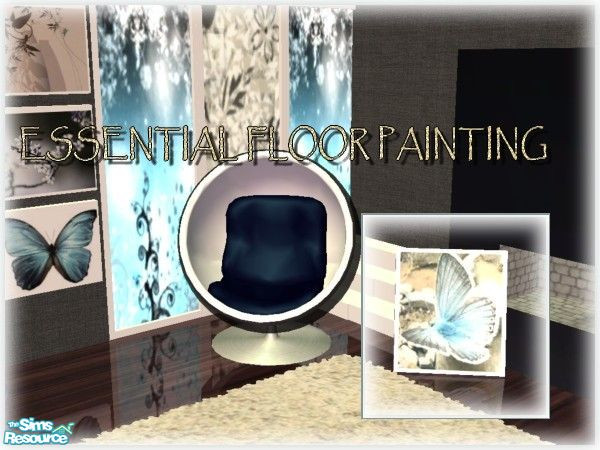 Sims 2 — Essential - Floor Painting by kibanahnah — A zen livingroom,in gradiant blue; with a soft rug and a design