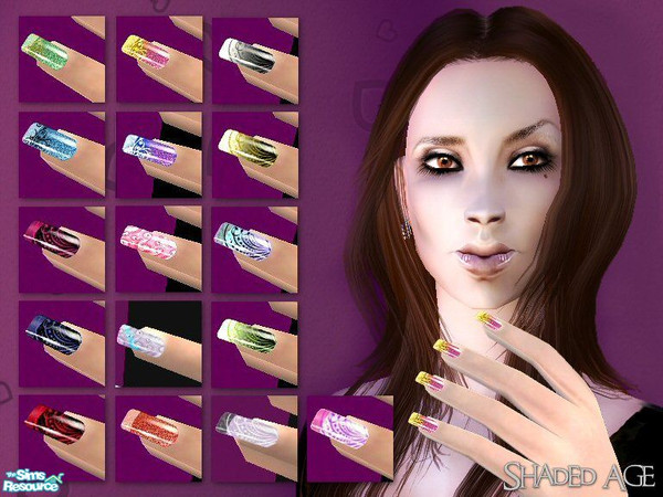 Sims 2 — Shaded_Age Accessory Set 1 by Shaded_Age — 16 nails with different designs. Metallics, swirls, nail art, and