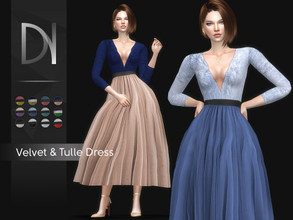 Sims 4 — Velvet & Tulle Dress [HQ] by DarkNighTt — Velvet &amp; Tulle Dress Have 12 colors. Printed texture. New