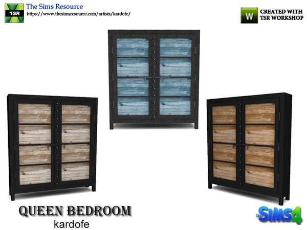 Sims 4 — kardofe_Queen Bedroom _Dresser by kardofe — Metallic cupboard, industrial style, with wooden slats in the doors,