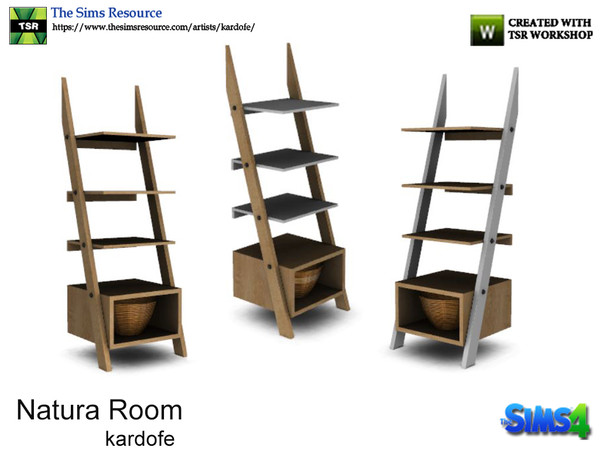 Sims 4 — kardofe_Natura Room_Shelving by kardofe — Shelf in the form of a staircase with a small table at the bottom, in