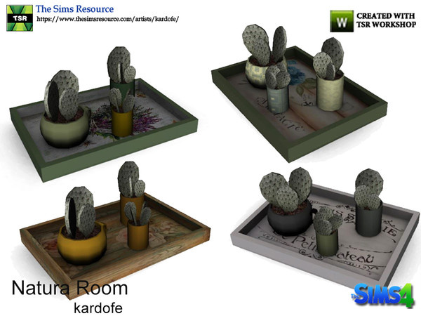 Sims 4 — kardofe_Natura Room_Tray by kardofe — Tray with three small pots with cactus, in four color options 