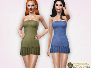 Sims 3 — Strapless Fluted-hem Dress by Harmonia — Mesh By Harmonia 4 color. recolorable Please do not use my textures.