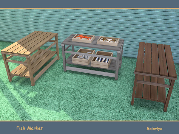 Sims 4 — Fish market. Stall by soloriya — Empty stall with many slots for decorative items. Part of Fish Market set. 3