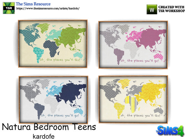 Sims 4 — kardofe_Natura Bedroom_Pictures  by kardofe — Picture with world map in four different options 