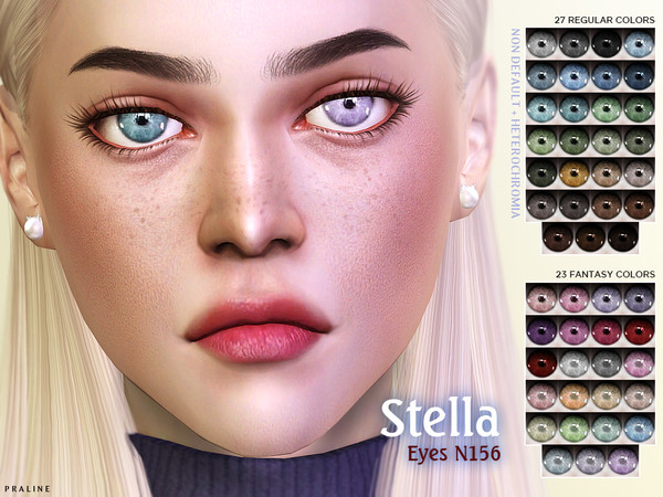 Sims 4 — Stella Eyes N156 NON-DEFAULT + HETEROCHROMIA by Pralinesims — Eyes in 45 colors, appears at the eye color