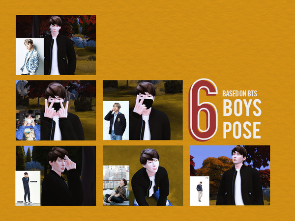 Sims 4 — 6 Boy Poses based on BTS by mucilatospackage — 6 Boy Poses based on BTS 4 Model poses 2 Selfie Poses dedicated