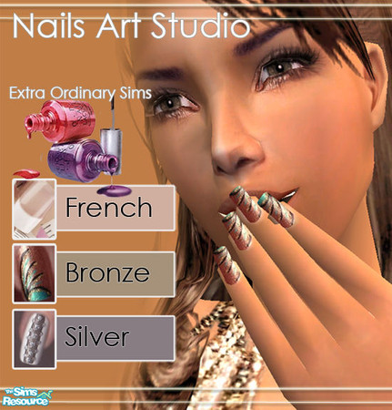 Sims 2 — Nails Art Set by extraordinarysims — This set contains 3 different nail desings - french manicure, bronze and