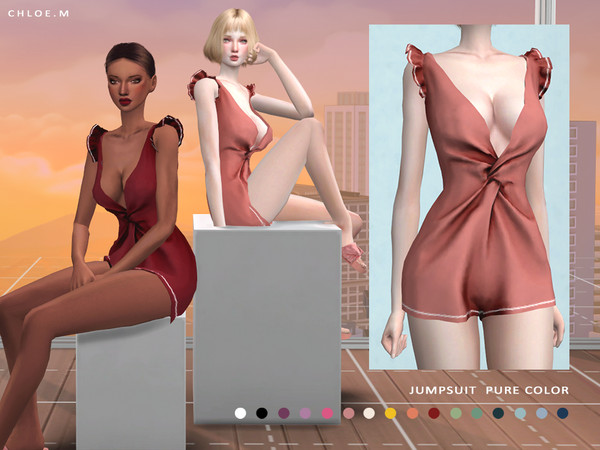 Sims 4 — ChloeM-Jumpsuit pure color by ChloeMMM — **16 colors ** New mesh by me. ** Recolor is allowed but PLEASE DO NOT