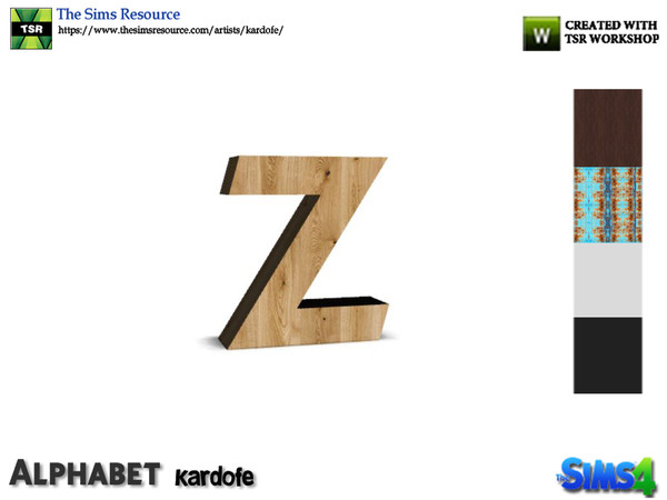 Sims 4 — kardofe_Alphabet_Z by kardofe — Letter Z, in five color options.you can change the size using the trick in the