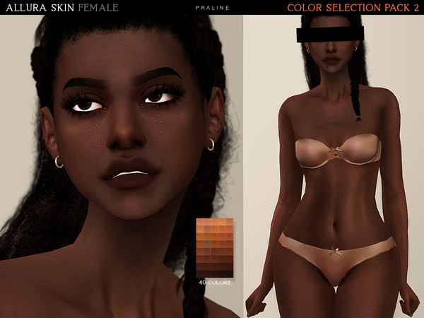 Sims 4 — Allura Skin Color Pack 2 by Pralinesims — Realistic skintone for female sims, comes in 40 colors. Second color