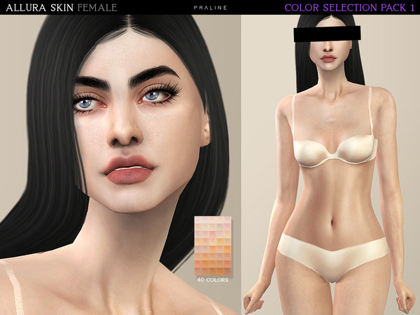 Sims 4 — Allura Skin Color Pack 1 by Pralinesims — Realistic skintone for female sims, comes in 40 colors. Second color