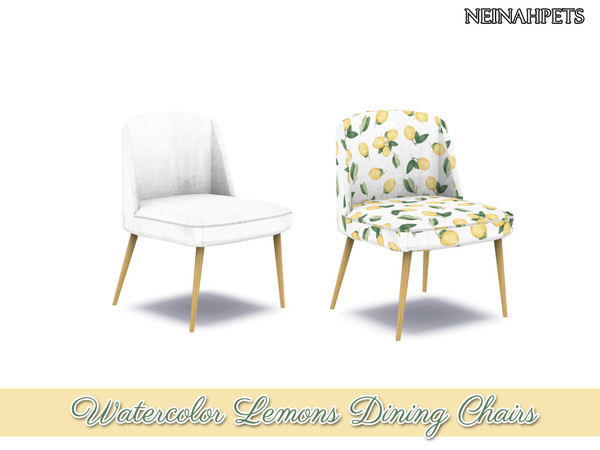 Sims 4 — Watercolor Lemons Dining Chair by neinahpets — A comfy chair featuring a white canvas finish or a watercolor