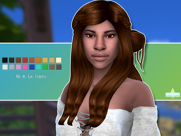 Sims 4 — Cassie by TekriSims — A Midlength half-up half-down slightly wavy hairstyle featuring a braid and messy bun.