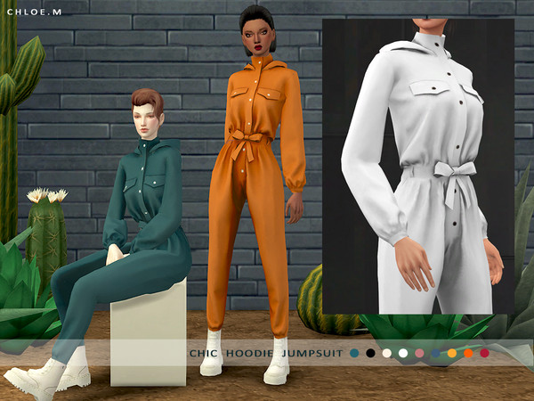 Sims 4 — ChloeM-Chic Hoodie Jumpsuit Pure color by ChloeMMM — **9 colors ** New mesh by me. ** Recolor is allowed but